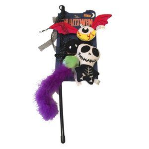 Happy Halloween Cat Toy Stick with Flying Eyeball Skeleton Spider Ball with Feat